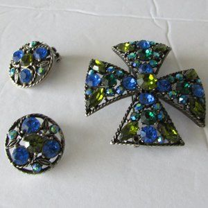 Vintage Brooch and Clip Earrings